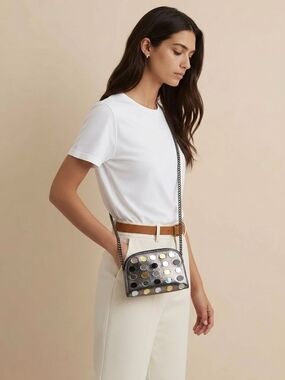 Metallic Polka Dot Crossbody Bag - Silver Multi